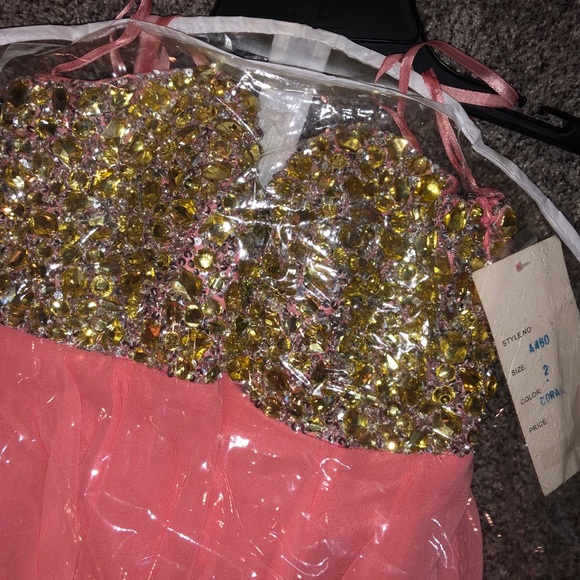 Evenings by Allure Strapless Coral Dress A460 NWT - Picture 4 of 5